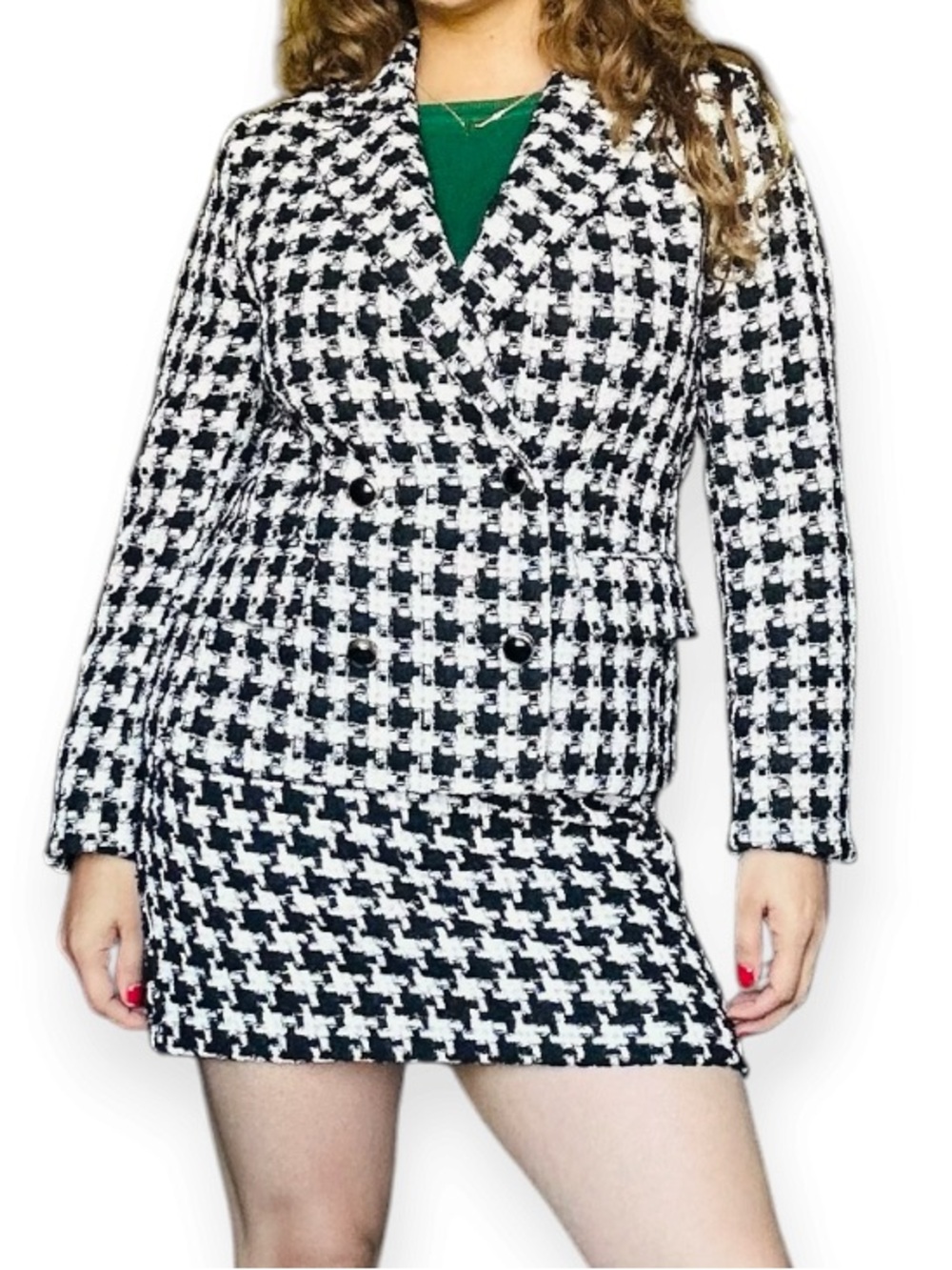 Meg & Margot Black & White Houndstooth Blazer & Skirt Set -M - Picture 6 of 7